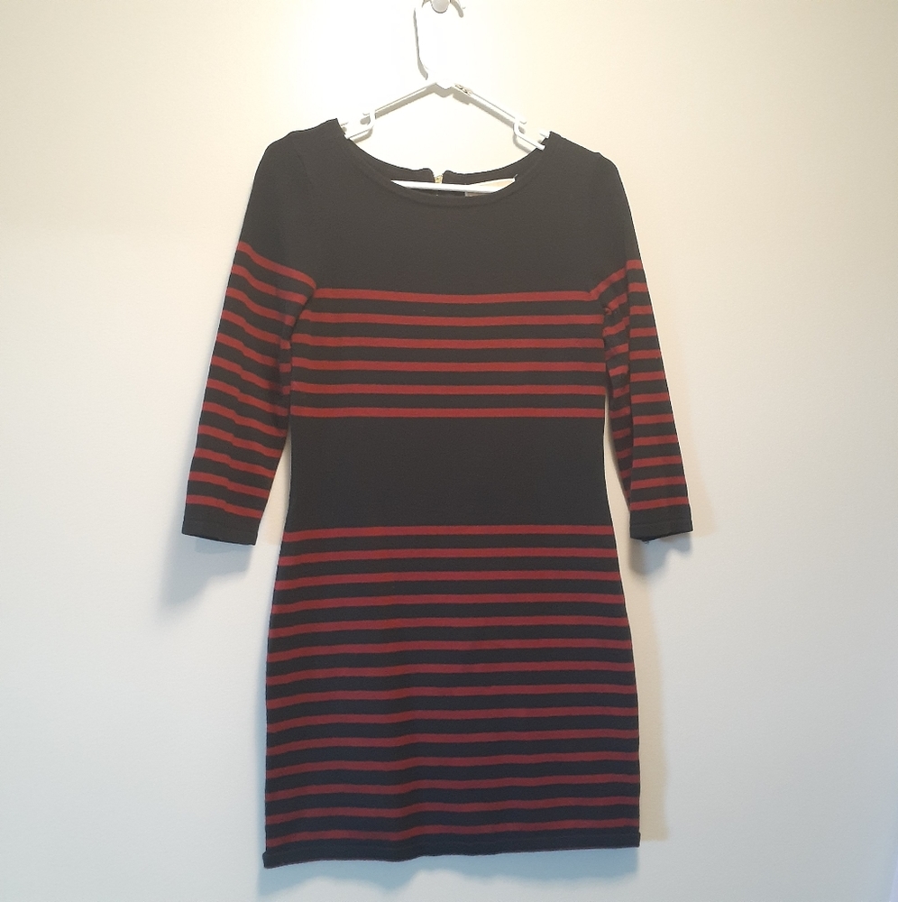 Michael Kors Red and Black Stripped Sweater Dress